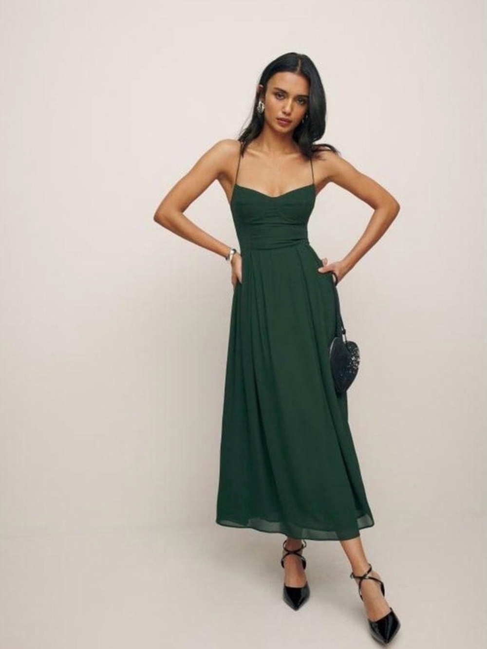 Reformation Deep Forest Green Spaghetti Strap Maxi Dress